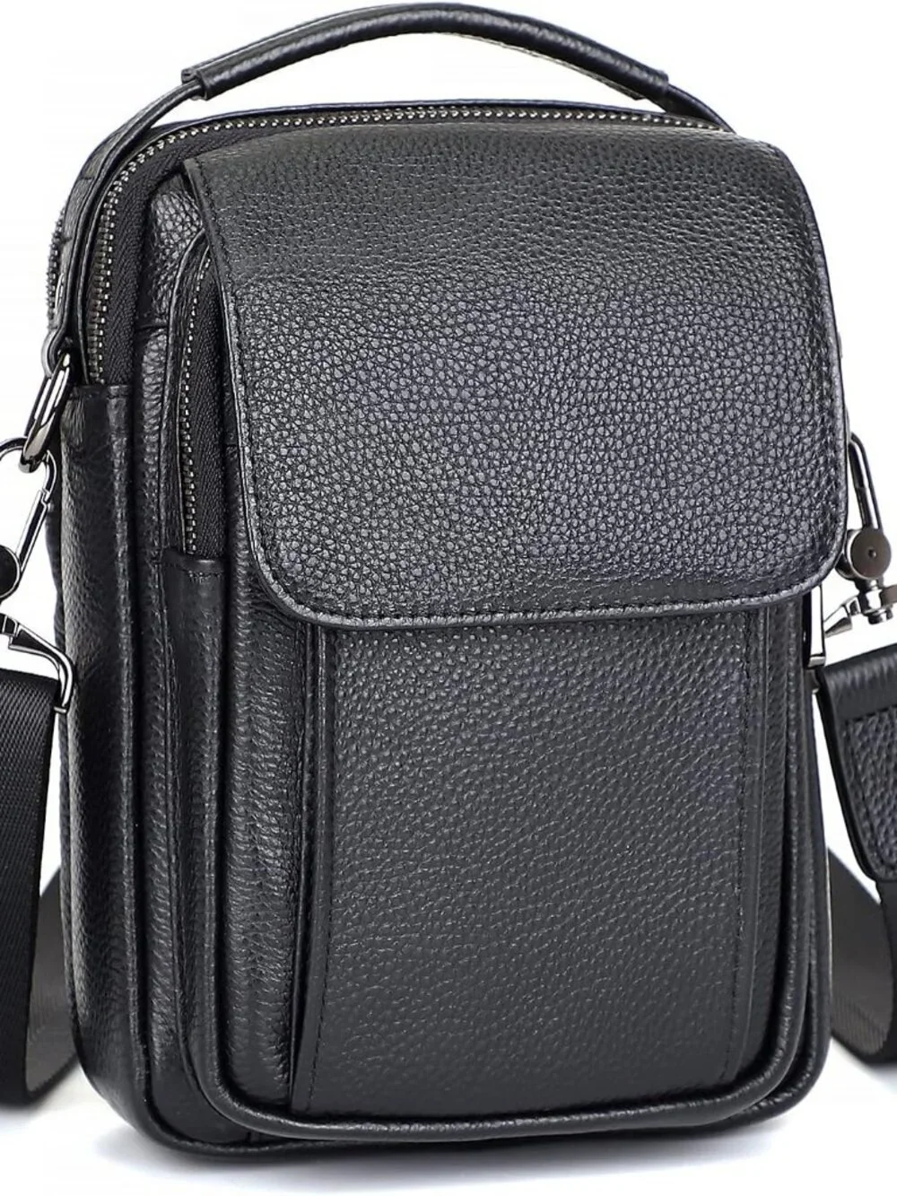 Men's Black Leather Shoulder Sling Travel Crossbody Stylish Magnetic Buckle Bag